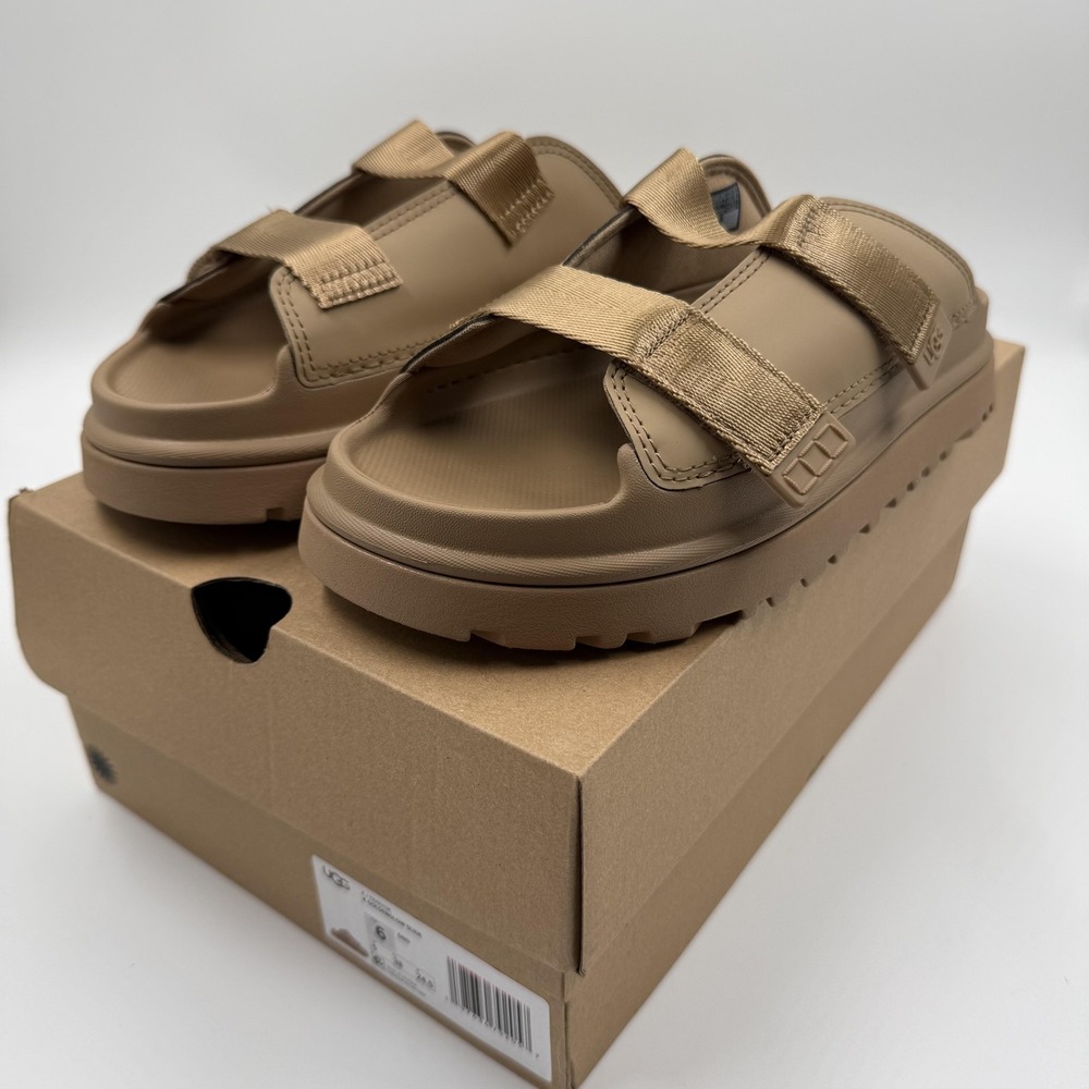 UGG Goldenglow Slide Sandals Kids 6 Beige Adjustable Strap Summer Platform Shoes